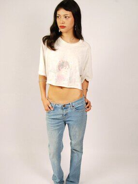 80s Cherub Crop Top (XL) white vintage womens t-shirt baby angel cottage cute